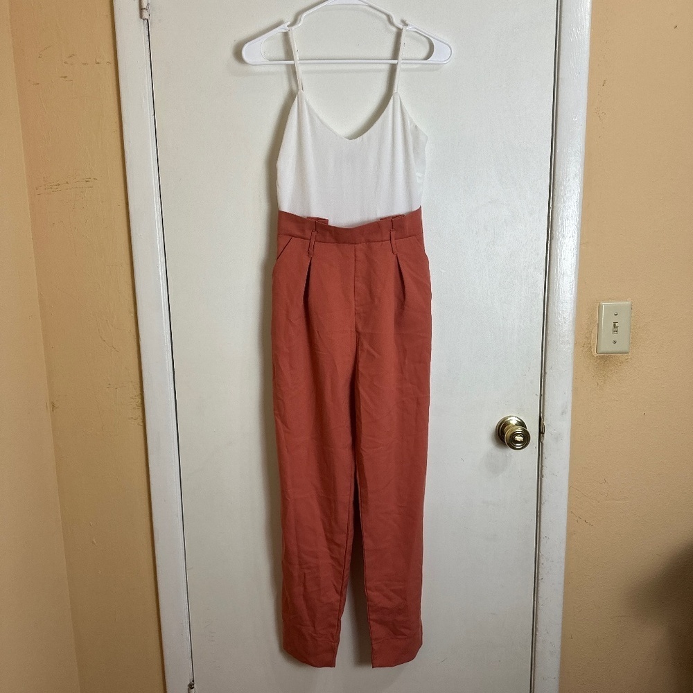 ! Windsor Salmon and White Sleeveless Jumpsuit Women Size S